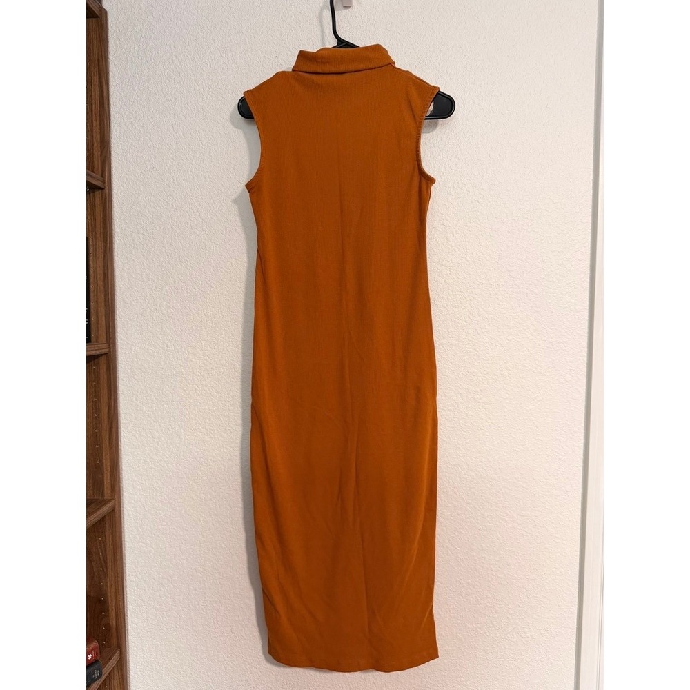 House of Harlow 1960 Rust Orange Ribbed Turtleneck Sleeveless Midi Dress Medium